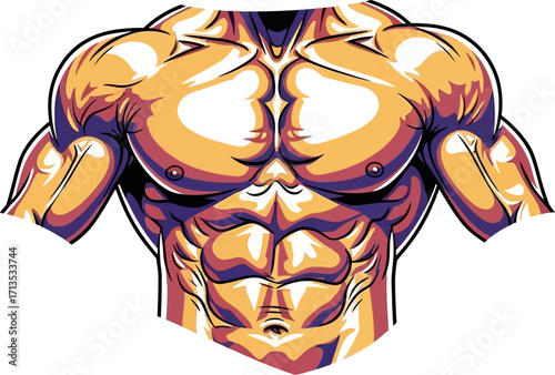 the apex of strength a muscular torso in vibrant hues, isolated on transparent background