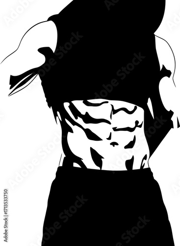 the black and white abdominals a testament to strength and discipline, isolated on transparent background