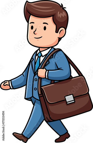 the confident commuter a cheerful cartoon businessman strides forward, isolated on transparent background