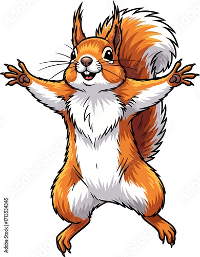 the ecstatic squirrel a burst of joyful energy, isolated on transparent background