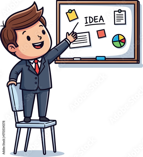 the enthusiastic presenter a charming business cartoon, isolated on transparent background