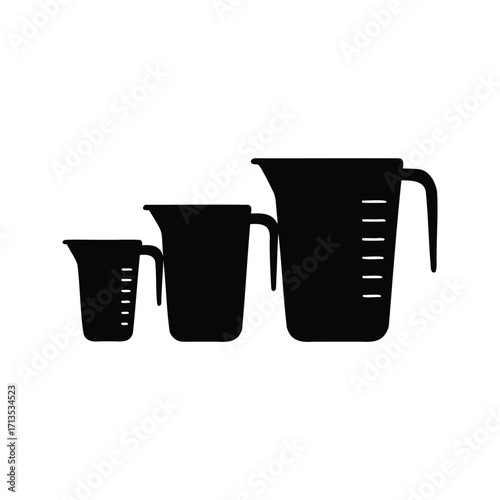 Three Different Sized Measuring Cups, Kitchen Utensils for Cooking and Baking Projects, measuring cups silhouette vector illustration