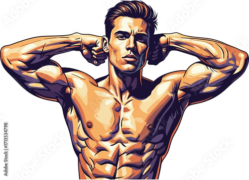 the peak of human potential a muscular mans triumphant pose, isolated on transparent background