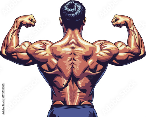 the sculpted back a bodybuilders powerful pose, strength, and athleticism, isolated on transparent background