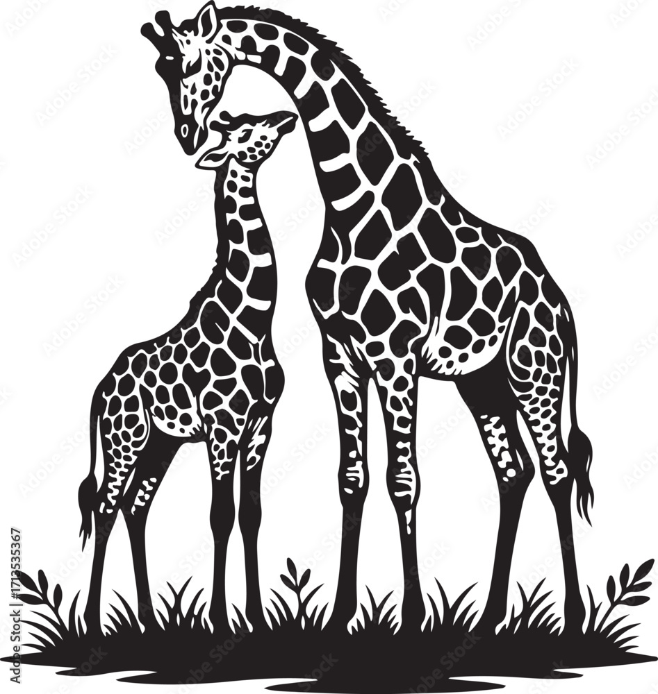 Ταπετσαρία Giraffe Mother and Baby African Wildlife