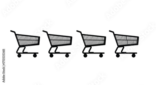 Four hand drawn shopping carts lined up together symbolizing commerce and retail concepts vector