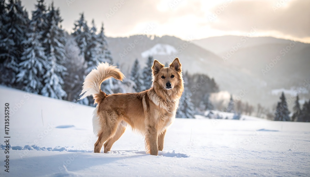 Fototapeta premium Dog in snowy landscape