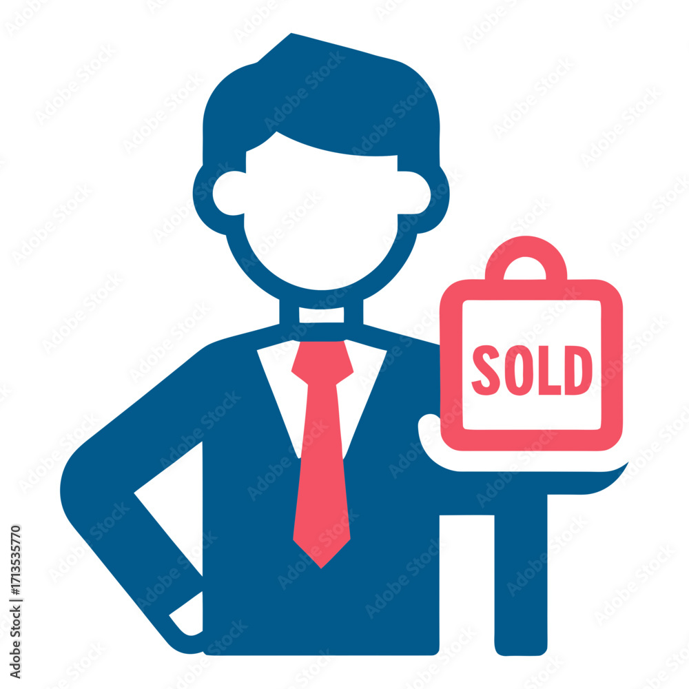 Obraz premium Real estate agent holding a sold sign with a successful transaction