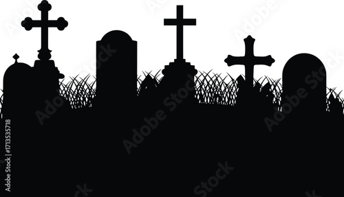 Cemetery crosses and tombstones silhouette graveyard