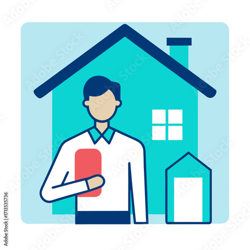 Real estate agent with a house and a smaller building icon