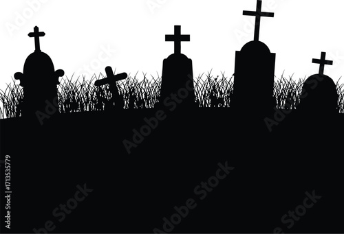 Cemetery tombstones grass silhouette gravestones crosses
