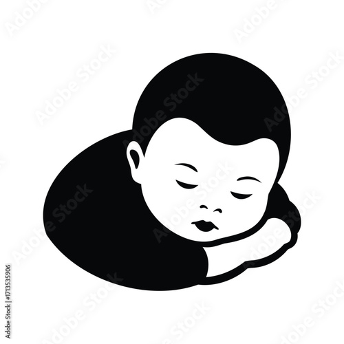 Black and White Illustration of a Sleeping Baby in Deep Peaceful Slumber, newborn baby sleeping silhouette vector illustration