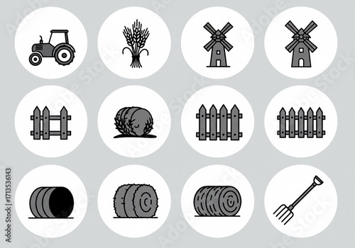 Vector icon set of black religious symbols and a tree silhouette for holiday design