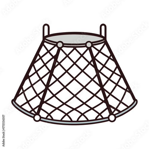 Simple line art illustration of a fishing net basket