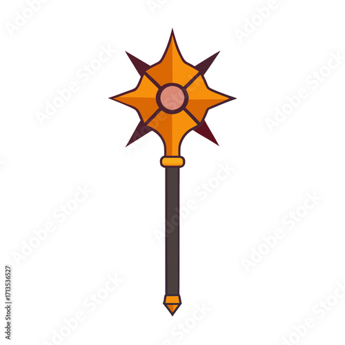 Stylized golden mace with star shaped head and dark handle