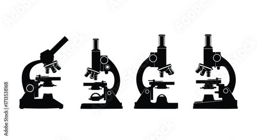 Collection of scientific microscopes in silhouette isolated on for research vector