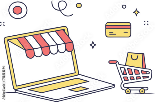 Flat design e commerce marketing vector illustration with laptop