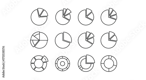Collection of hand drawn pie charts and circular data visualizations for financial reports vector