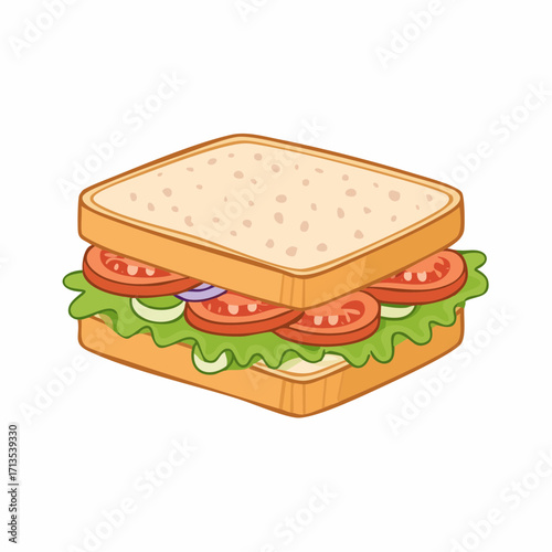 Cartoon Illustration of a Delicious Veggie Sandwich.