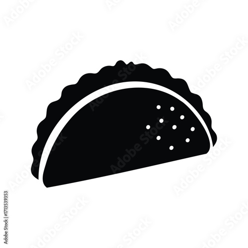 Monochrome vector illustration of an empanada with decorative spots, a savoury pastry, taco seasoning silhouette vector illustration