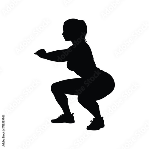 Silhouette of a woman performing a squat exercise for fitness training, woman doing squats silhouette vector illustration