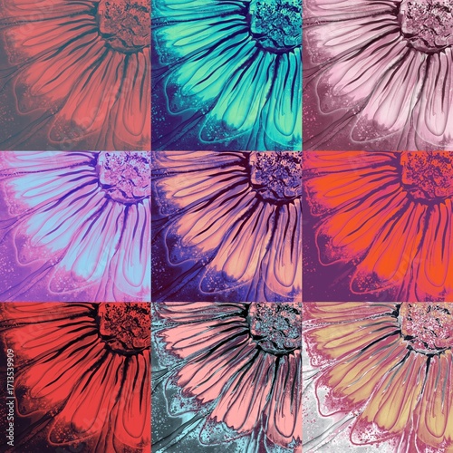 Fluid abstract flowers in gradients seamless floral pattern