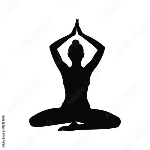 Silhouette of woman in lotus position performing yoga, meditation and mindfulness, woman doing yoga pose silhouette vector illustration