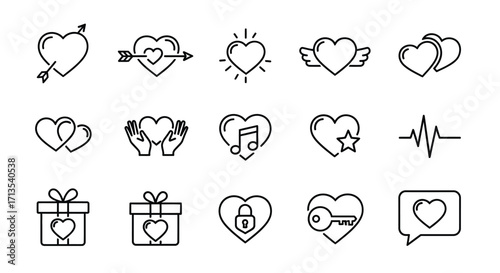 Hand-drawn romantic heart icons collection for love romance celebration and valentine's day designs vector