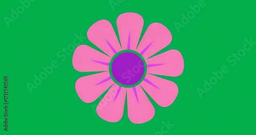 On start flower rotating slowly and pulsing petals to visualize breathing motion on transparent bg