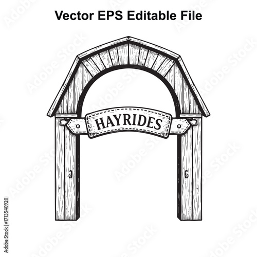 Vector art of wooden archway with hayrides sign