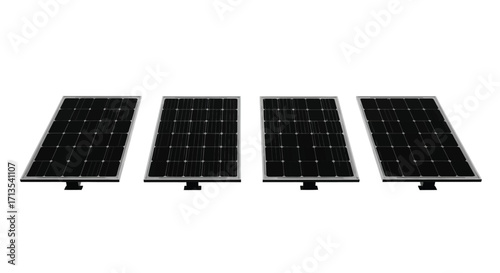 Four modern black solar panels arranged in a row for sustainable energy production vector