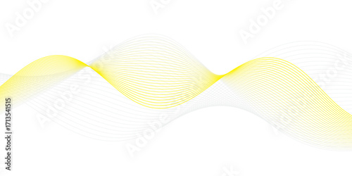 Minimal waveform frequency futuristic energy sound technology concept background. Abstract white and yellow wave line vector business texture. Pattern line blend curve flow futuristic background.	