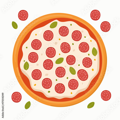 Delicious Pepperoni Pizza with Fresh Basil and Cheese Topping.