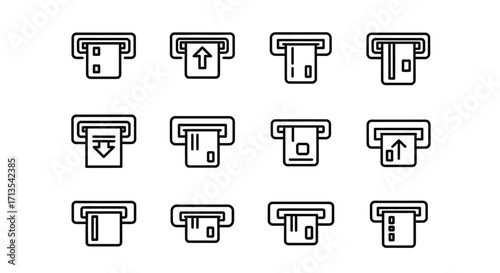 Set of atm slot icons for inserting and dispensing cards representing financial transactions vector
