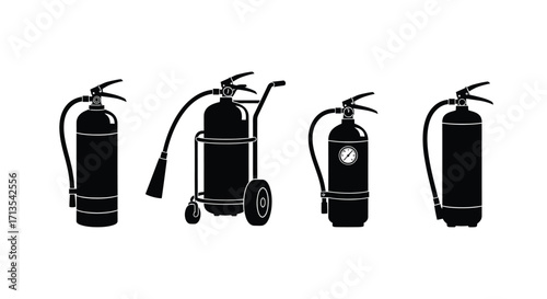 Set of four black fire extinguisher silhouettes on a for safety and protection concepts vector