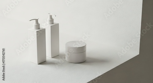 Minimalist Skincare Product Display on White Surface