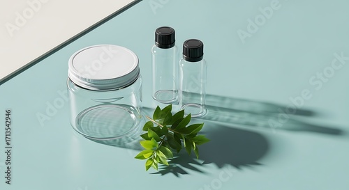 Cosmetic Packaging Glass Jars and Bottles with Natural Elements Product Mockup