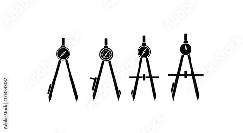 Collection of four drafting compasses for technical drawing and geometry geometric instruments vector