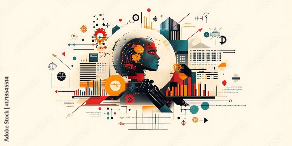 Obraz premium Futuristic Artificial Intelligence Concept Art Data Analysis & Creative Design