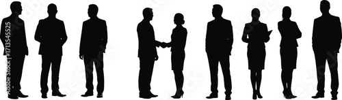 Business people silhouette vector illustration, professional teamwork, office meeting, handshake agreement, corporate discussion