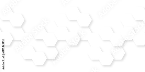 Abstract white hexagonal with hexagon polygonal pattern background. vector seamless bright white grid emboss science abstract honeycomb business background.	
