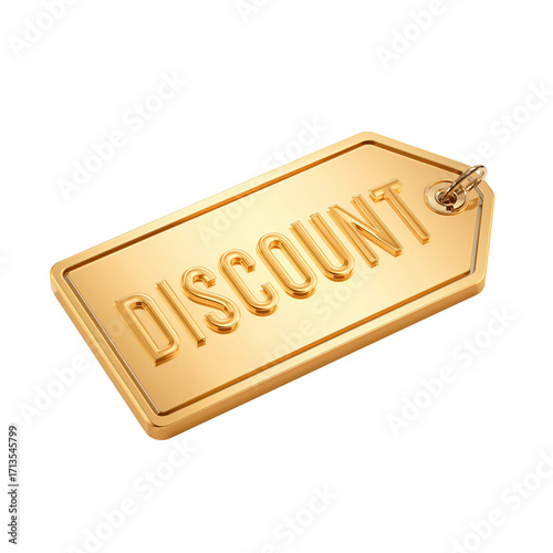 Discount Tag Golden 3D PNG on White Background
