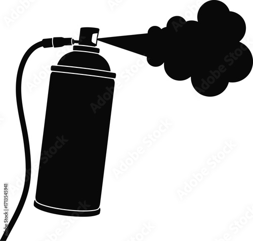 Black spray can emitting dark cloud aerosol