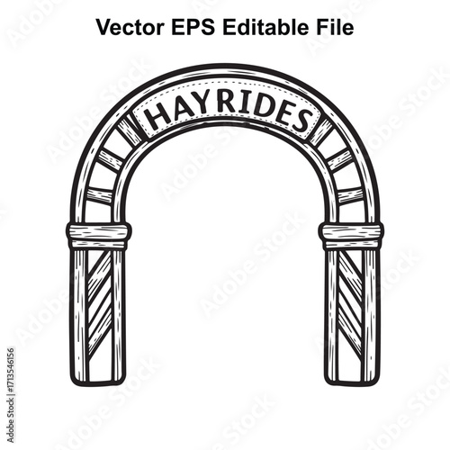 Vector art of archway with text hayrides