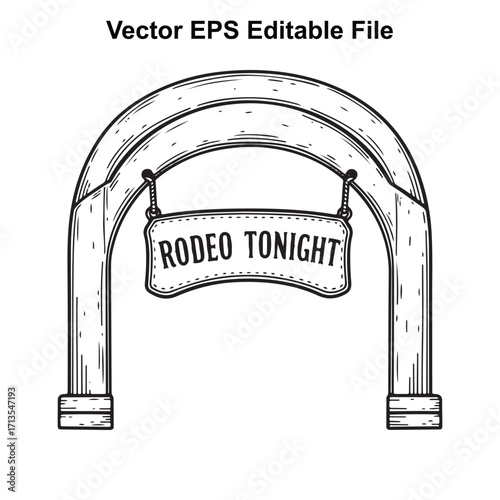 Vector art of rodeo tonight sign hanging from wooden archway