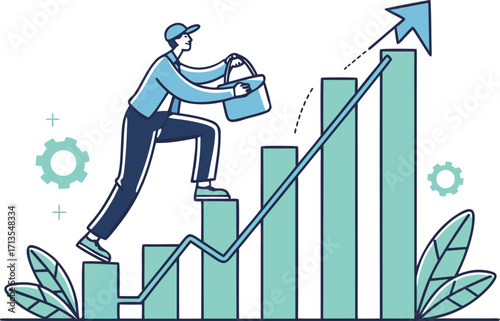 Flat illustration financial growth business chart vector