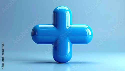 3D rendered plus symbol on a light blue background