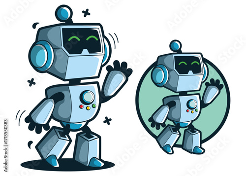 Robotic cartoon mascot characters