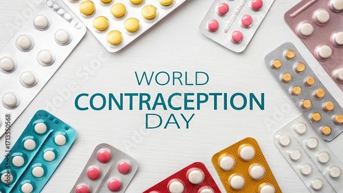 World Contraception Day, Crystal clear image of assorted colorful contraceptive products display