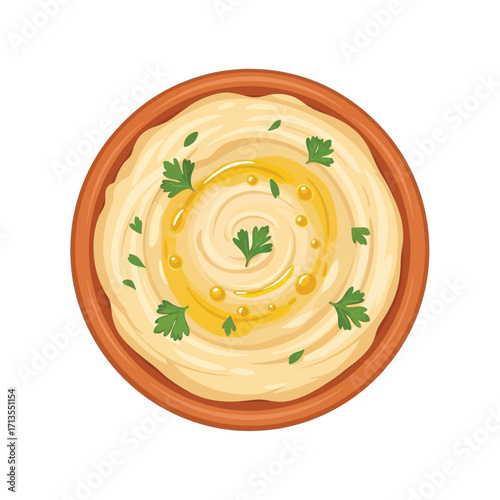 Delicious bowl of creamy hummus topped with olive oil and fresh parsley, a healthy and flavorful Middle Eastern dip
